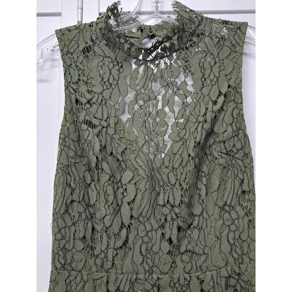Keepsake the Label Dress Womens Medium Green Porcelain Lace Mock Neck Mini - Picture 8 of 12